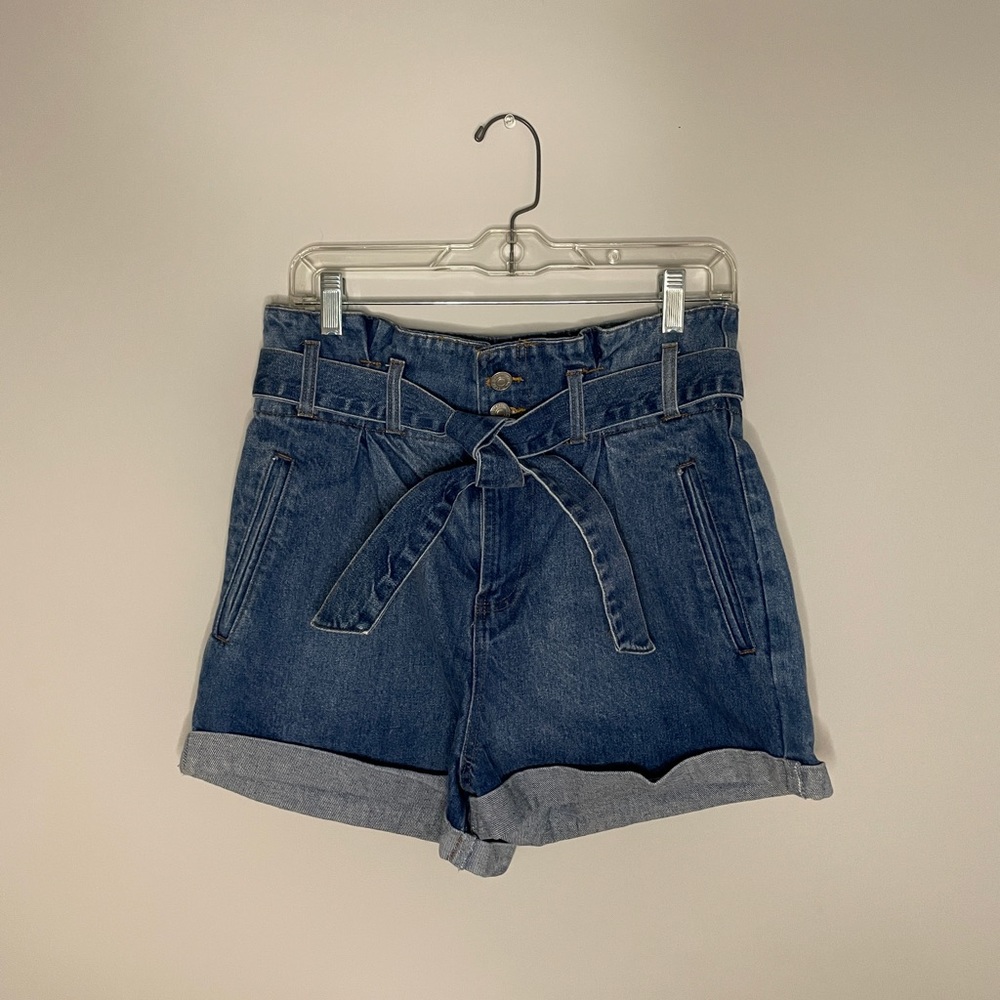 Forever 21 Blue Denim High Waist Shorts with Cute Tie